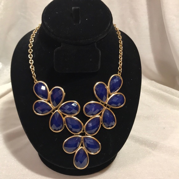 2/$12 Blue and gold Statement bib necklace - Picture 2 of 4